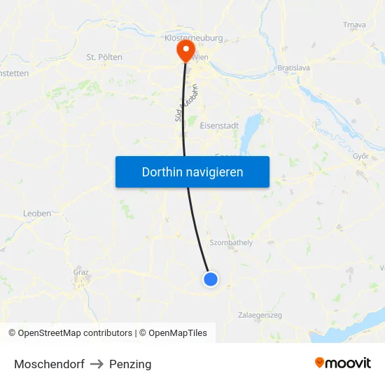 Moschendorf to Penzing map