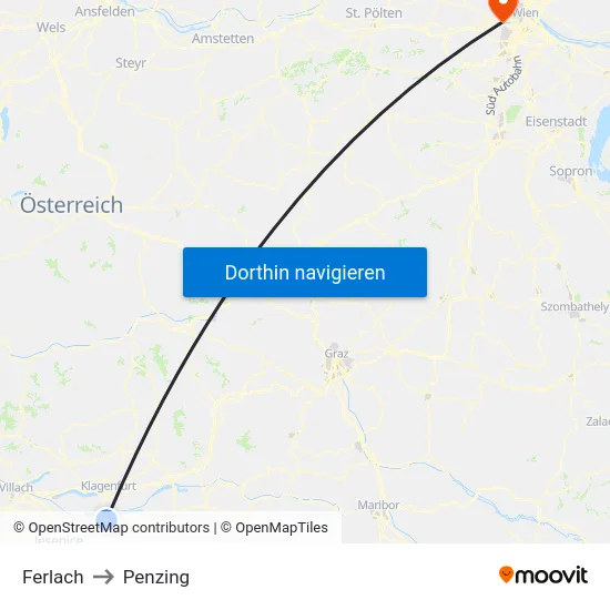 Ferlach to Penzing map