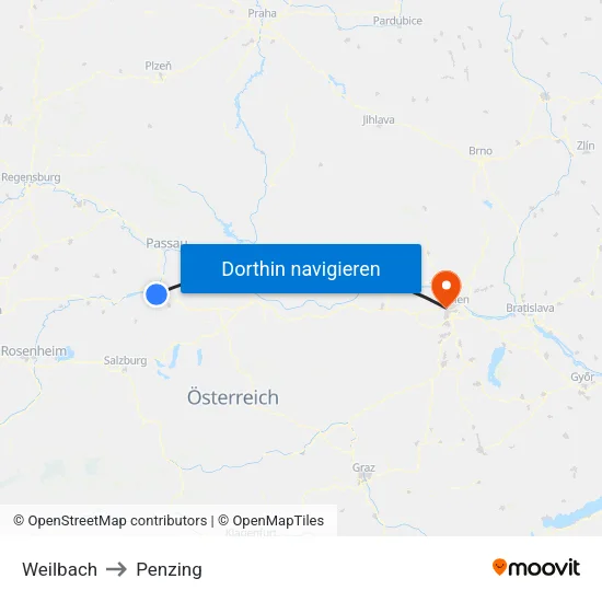 Weilbach to Penzing map