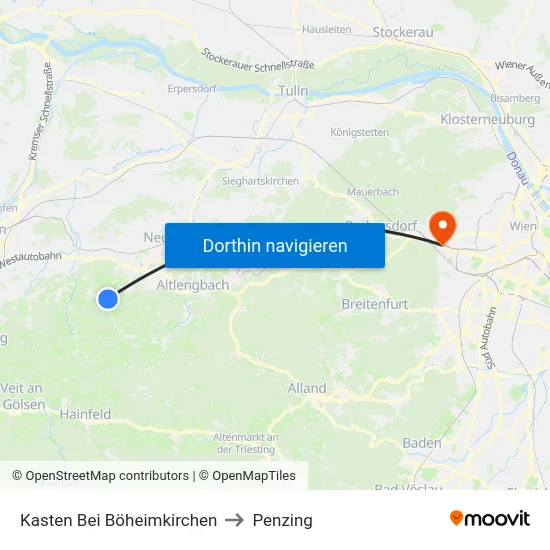 Kasten Bei Böheimkirchen to Penzing map