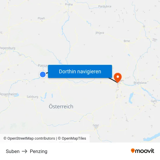 Suben to Penzing map