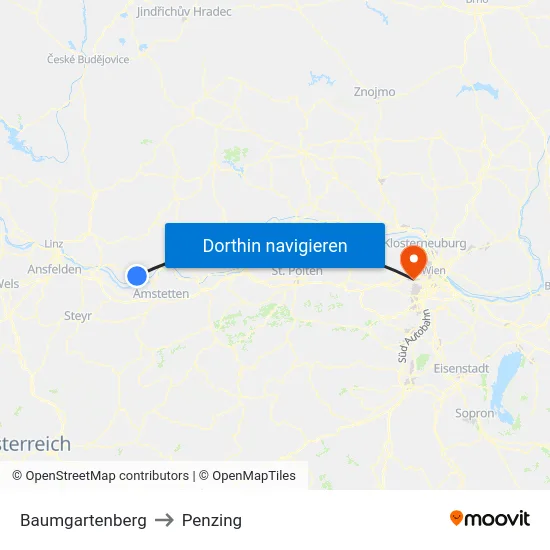 Baumgartenberg to Penzing map