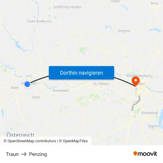 Traun to Penzing map
