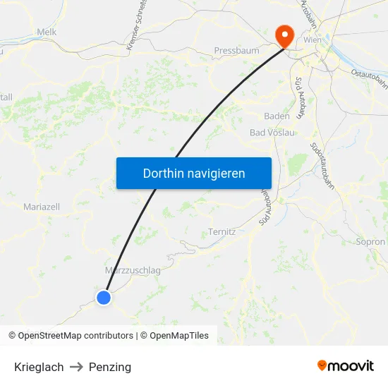 Krieglach to Penzing map