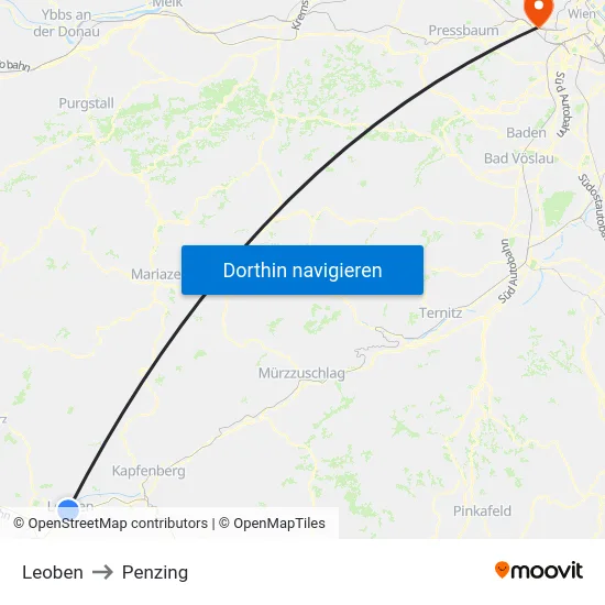 Leoben to Penzing map