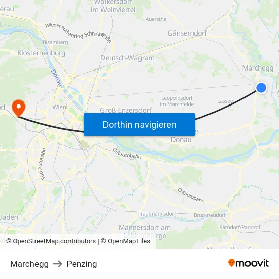 Marchegg to Penzing map