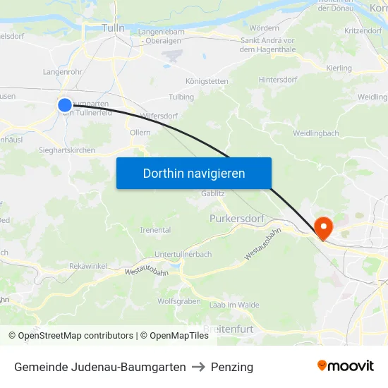 Gemeinde Judenau-Baumgarten to Penzing map