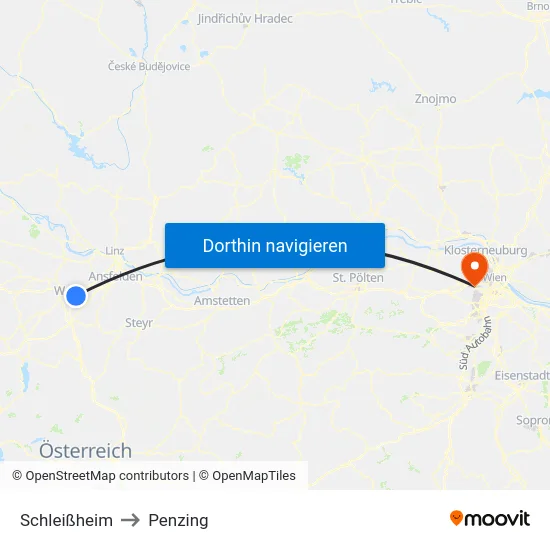 Schleißheim to Penzing map