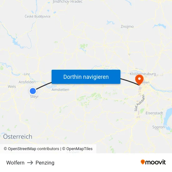 Wolfern to Penzing map