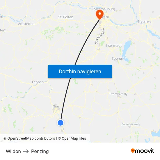 Wildon to Penzing map