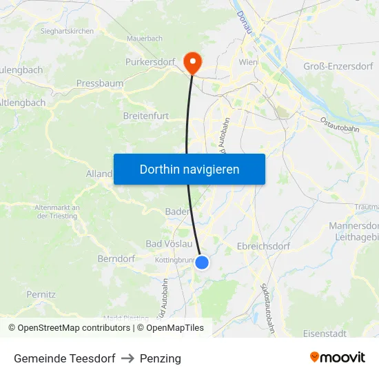 Gemeinde Teesdorf to Penzing map
