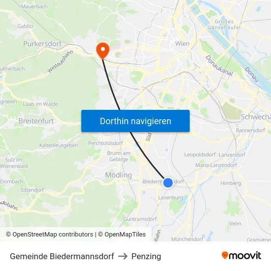 Gemeinde Biedermannsdorf to Penzing map