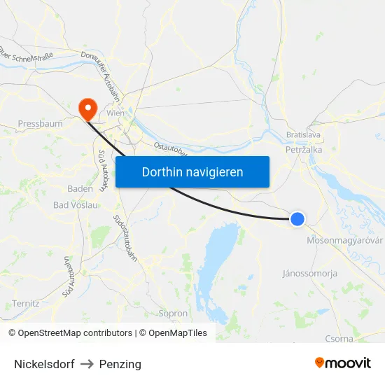 Nickelsdorf to Penzing map
