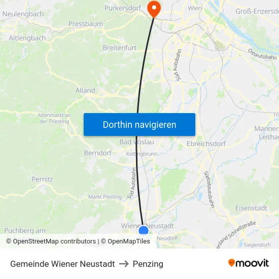 Gemeinde Wiener Neustadt to Penzing map