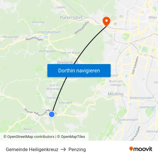 Gemeinde Heiligenkreuz to Penzing map