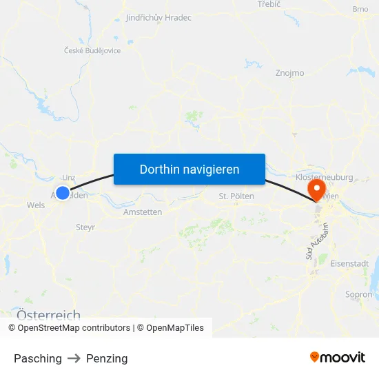 Pasching to Penzing map