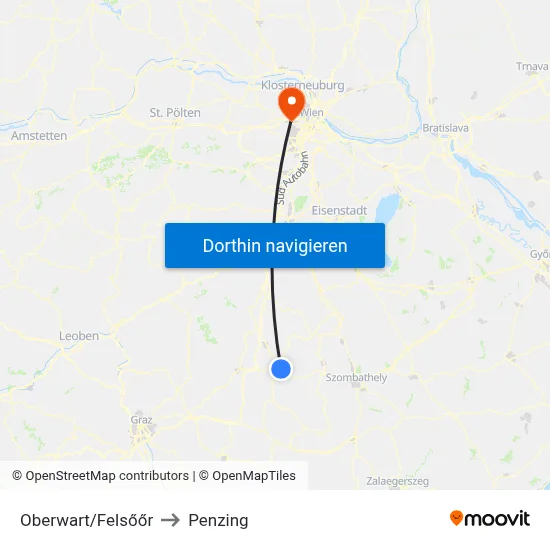 Oberwart/Felsőőr to Penzing map