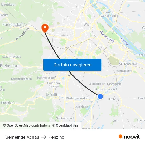 Gemeinde Achau to Penzing map