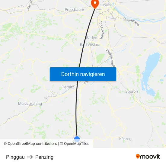 Pinggau to Penzing map