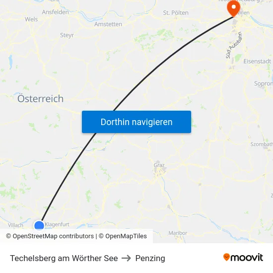 Techelsberg am Wörther See to Penzing map