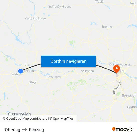 Oftering to Penzing map