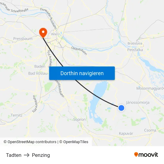 Tadten to Penzing map