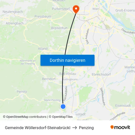 Gemeinde Wöllersdorf-Steinabrückl to Penzing map