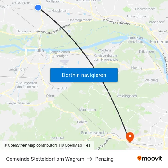Gemeinde Stetteldorf am Wagram to Penzing map