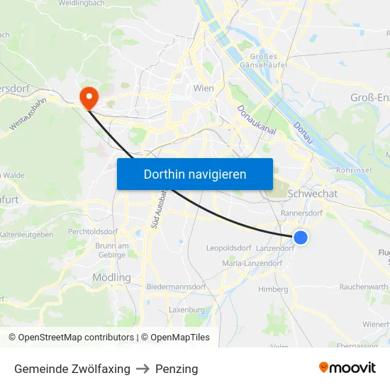 Gemeinde Zwölfaxing to Penzing map