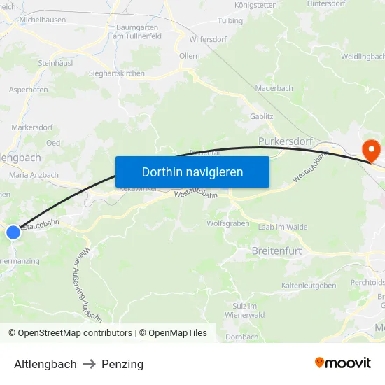 Altlengbach to Penzing map