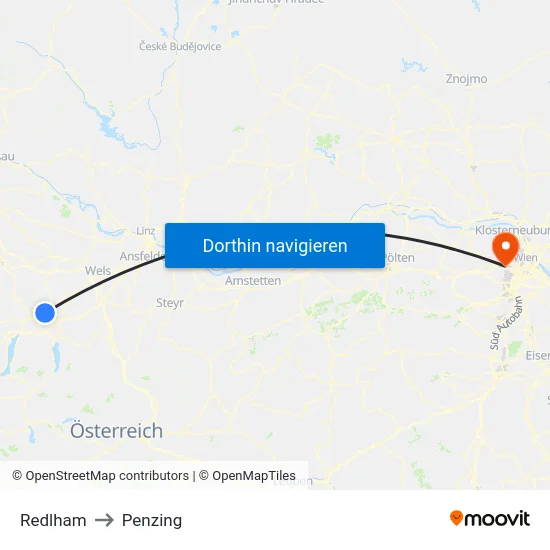 Redlham to Penzing map