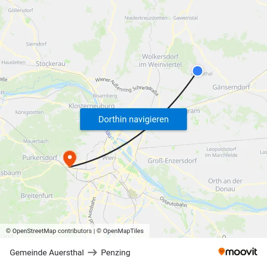 Gemeinde Auersthal to Penzing map