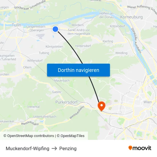 Muckendorf-Wipfing to Penzing map
