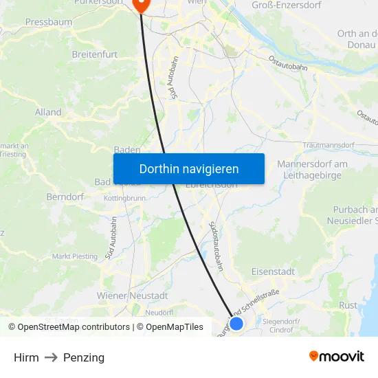 Hirm to Penzing map