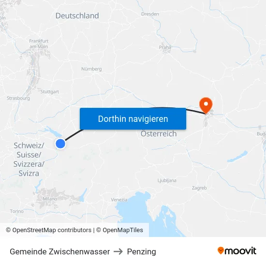 Gemeinde Zwischenwasser to Penzing map