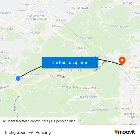 Eichgraben to Penzing map