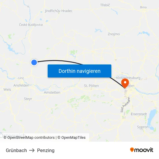 Grünbach to Penzing map