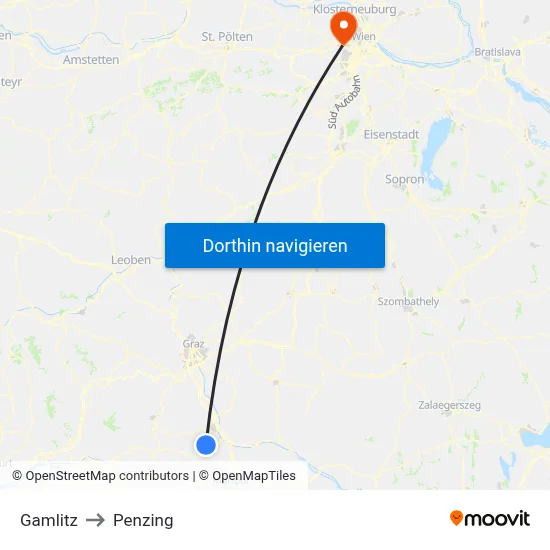Gamlitz to Penzing map