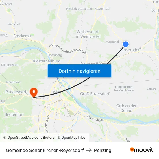 Gemeinde Schönkirchen-Reyersdorf to Penzing map
