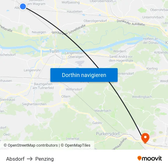 Absdorf to Penzing map
