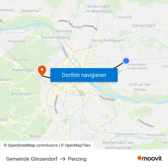 Gemeinde Glinzendorf to Penzing map