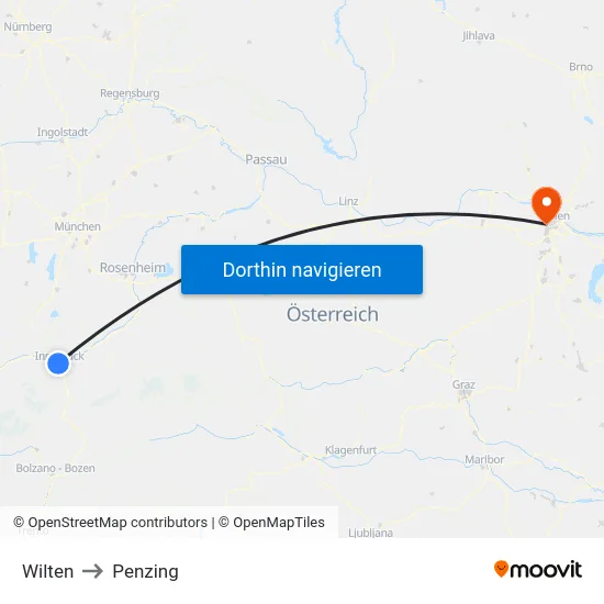 Wilten to Penzing map