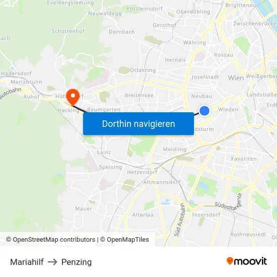Mariahilf to Penzing map
