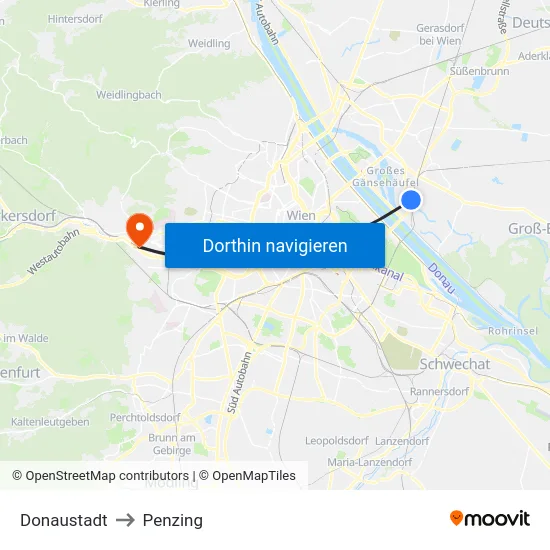 Donaustadt to Penzing map