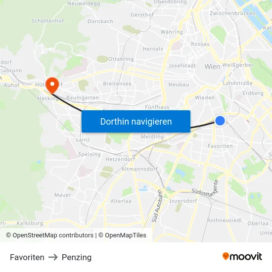 Favoriten to Penzing map