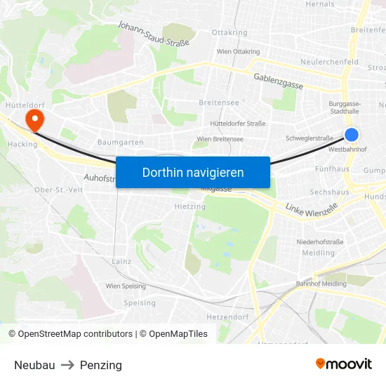 Neubau to Penzing map
