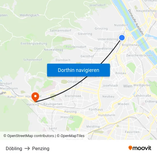 Döbling to Penzing map