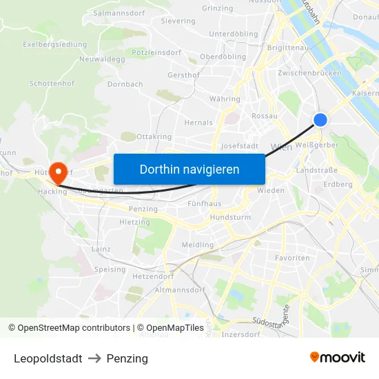 Leopoldstadt to Penzing map