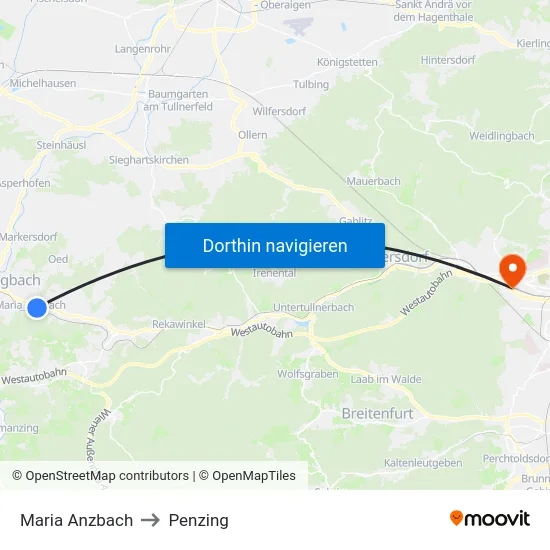 Maria Anzbach to Penzing map