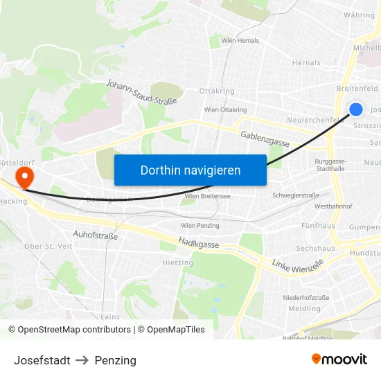 Josefstadt to Penzing map